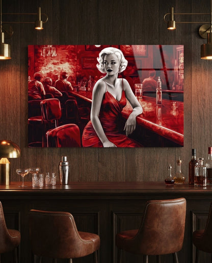 Scarlet Tinted Blonde at Bar Glass Wall Art