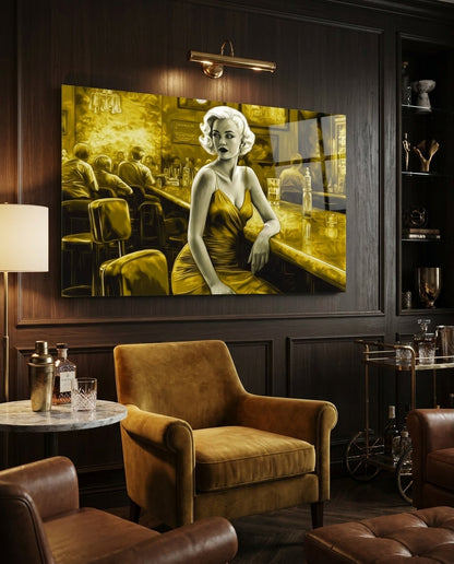 Golden Blonde at Diner Bar Glass Wall Art