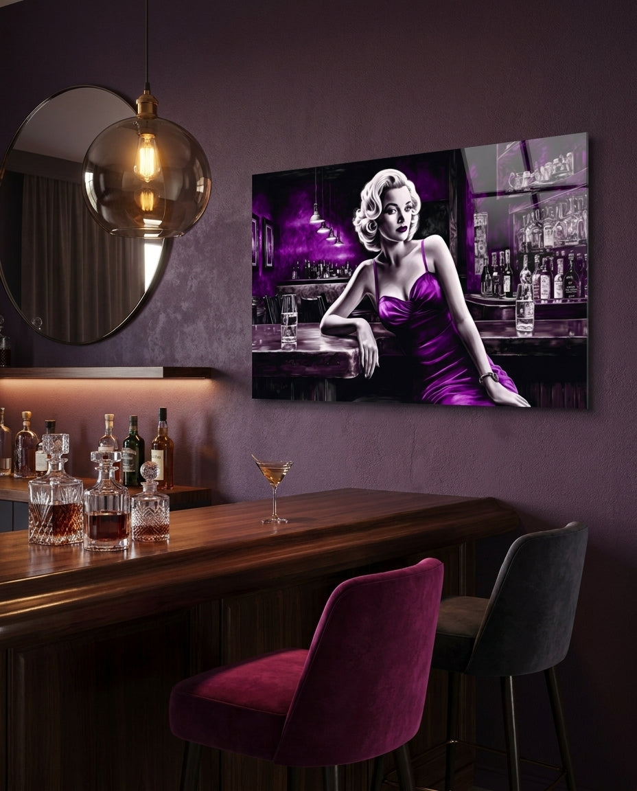 Violet Satin Blonde at Bar Glass Wall Art