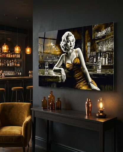 Amber Gown Blonde at Bar Glass Wall Art