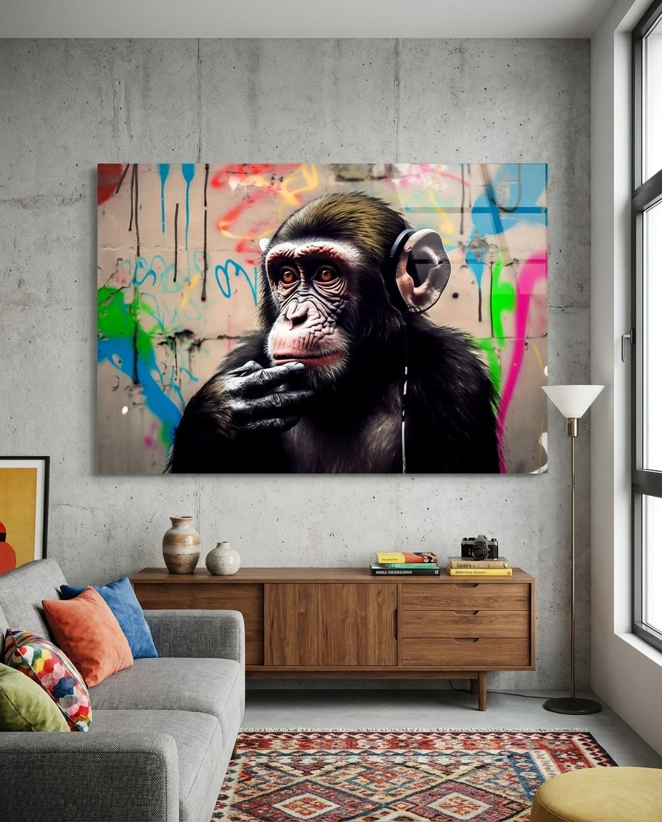 Thinking Monkey Glass Wall Art || Designer Collection