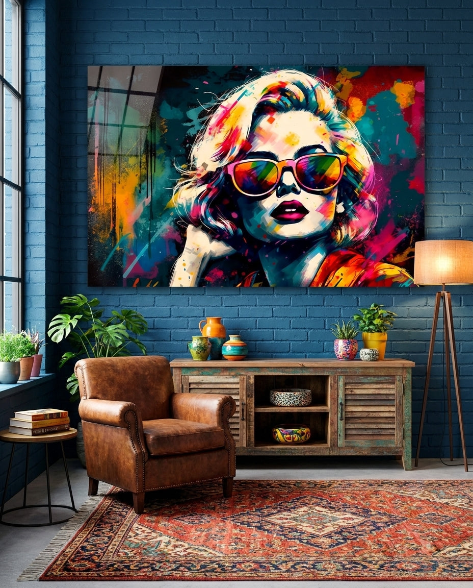 Rainbow Lens Sunglasses Splatter Face Glass Wall Art