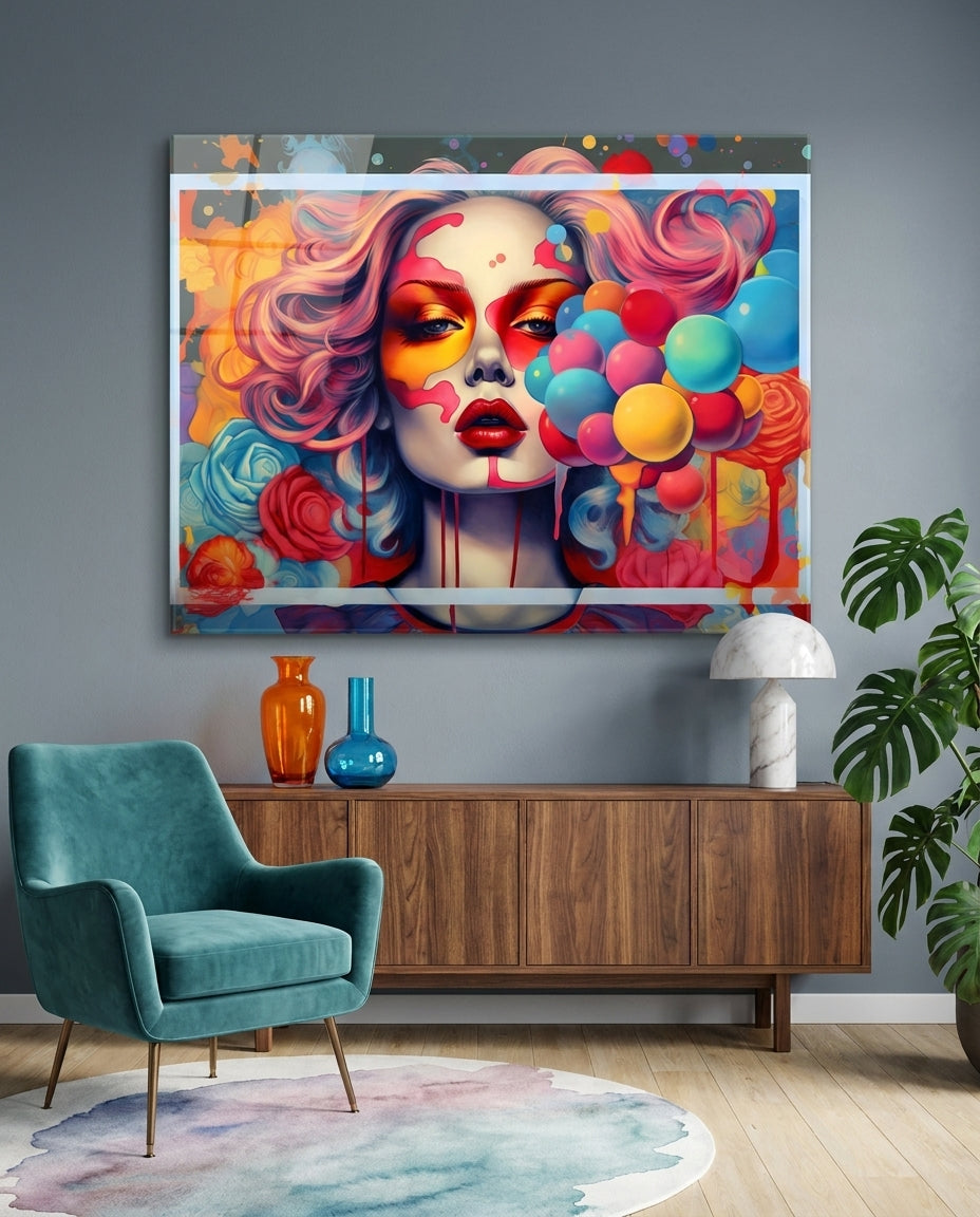 Balloons and the Kiss Glass Wall Art || Designer Collection