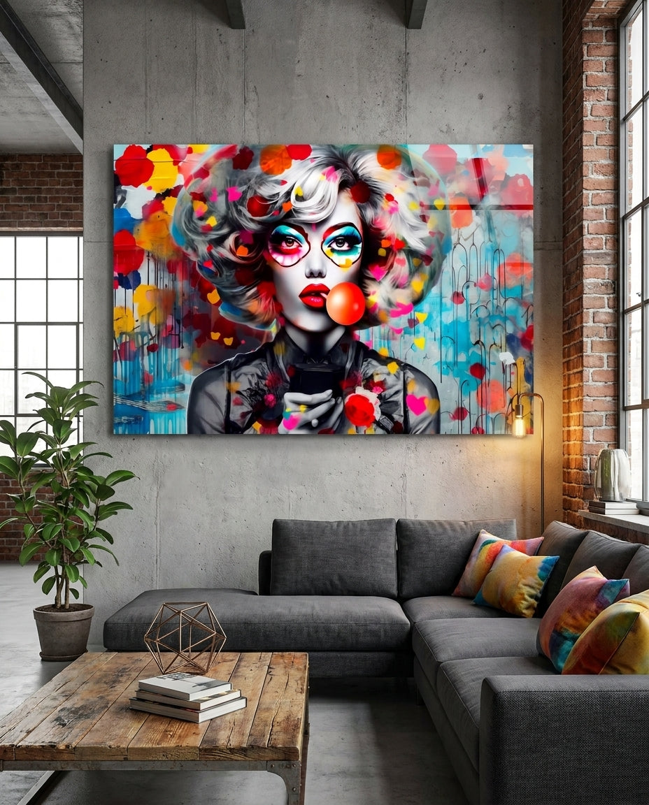 Red Bubble Gum Confetti Hearts Glass Wall Art