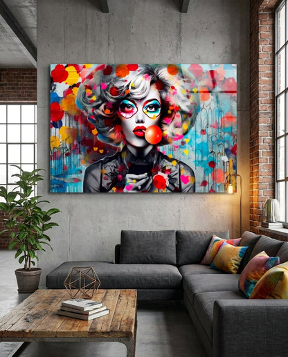 Red Bubble Gum Confetti Hearts Glass Wall Art