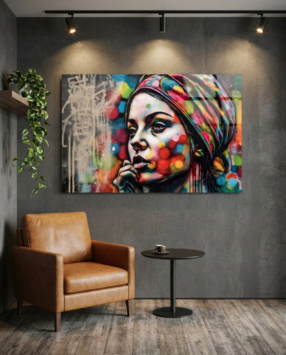 Colorful Bokeh Dots Woman Mural Glass Wall Art