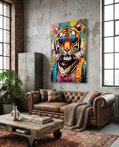 Orange Shades Graffiti Drip Tiger Glass Wall Art