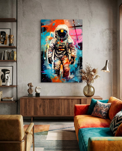 Graffiti Splatter Astronaut Glass Wall Art