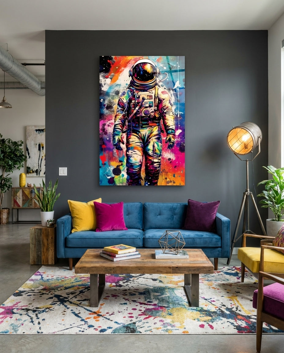Pop Art Splash Astronaut Glass Wall Art