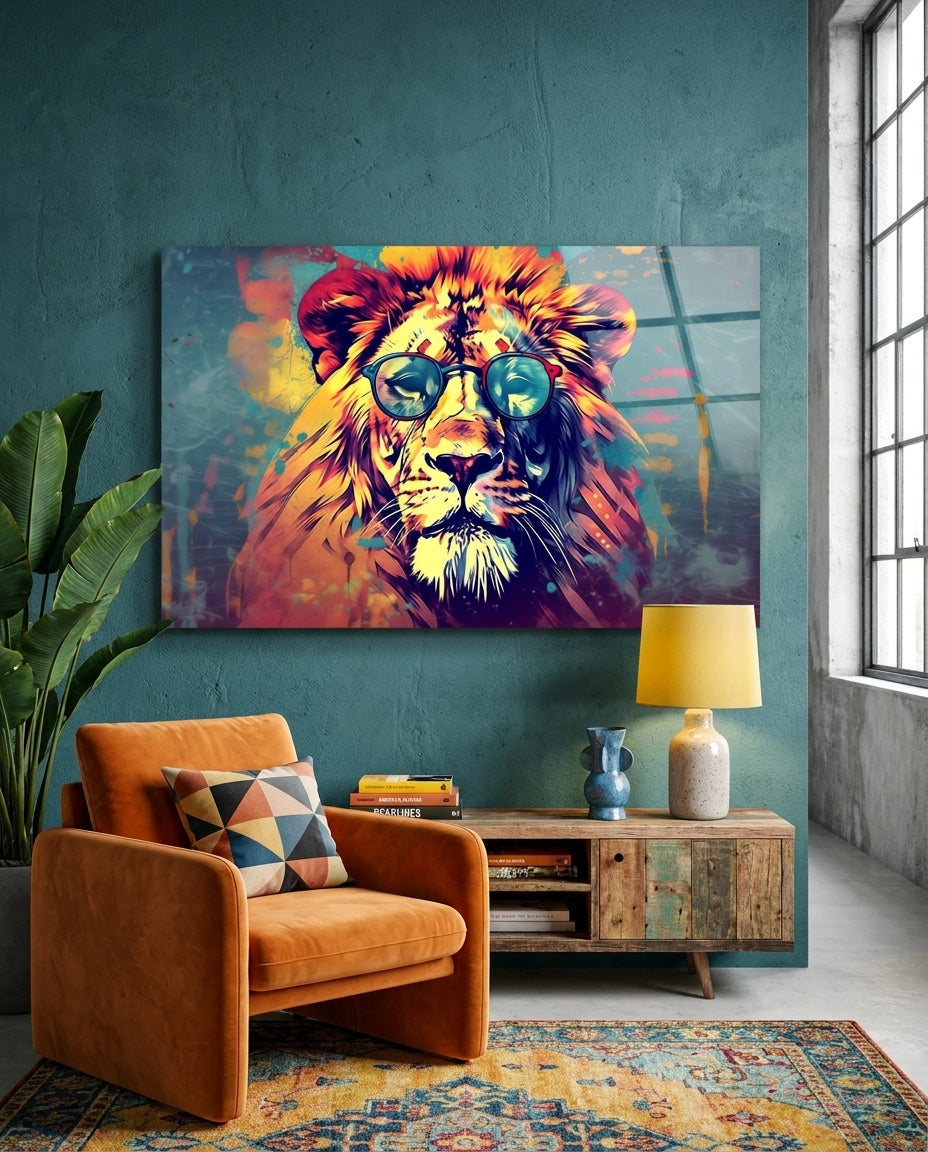 Round Shades Smoky Lion Glass Wall Art