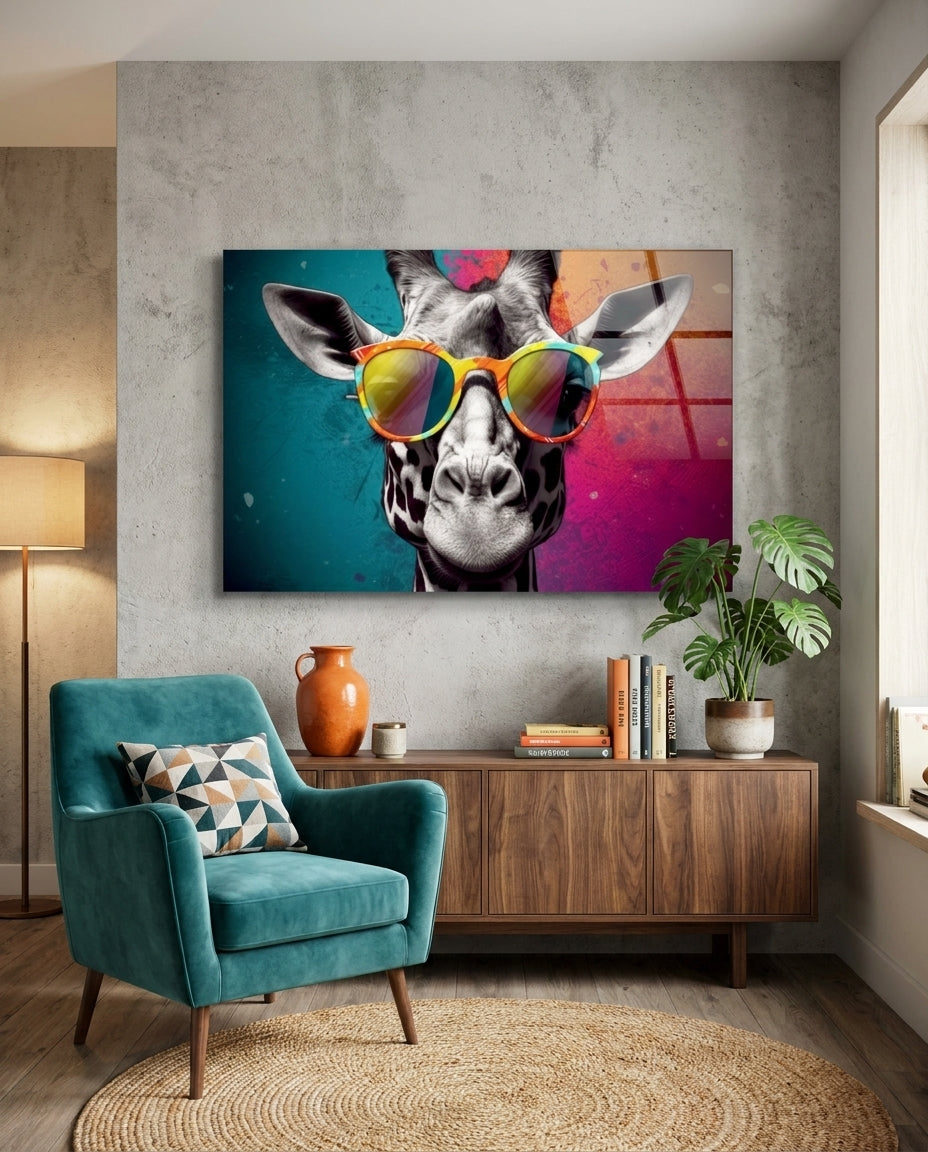Color Block Giraffe Mirror Shades Glass Wall Art