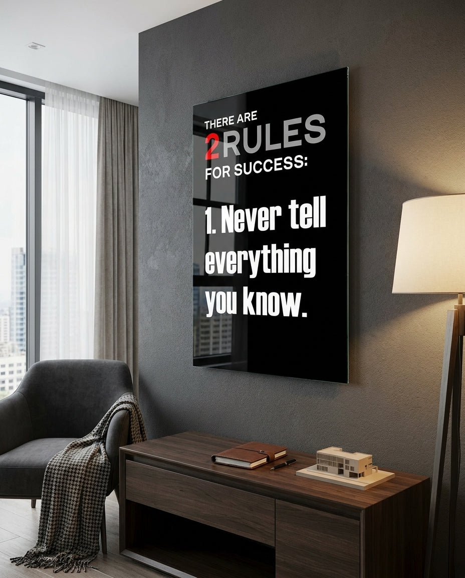 Two Rules For Success Black Typography Glass Wall Art