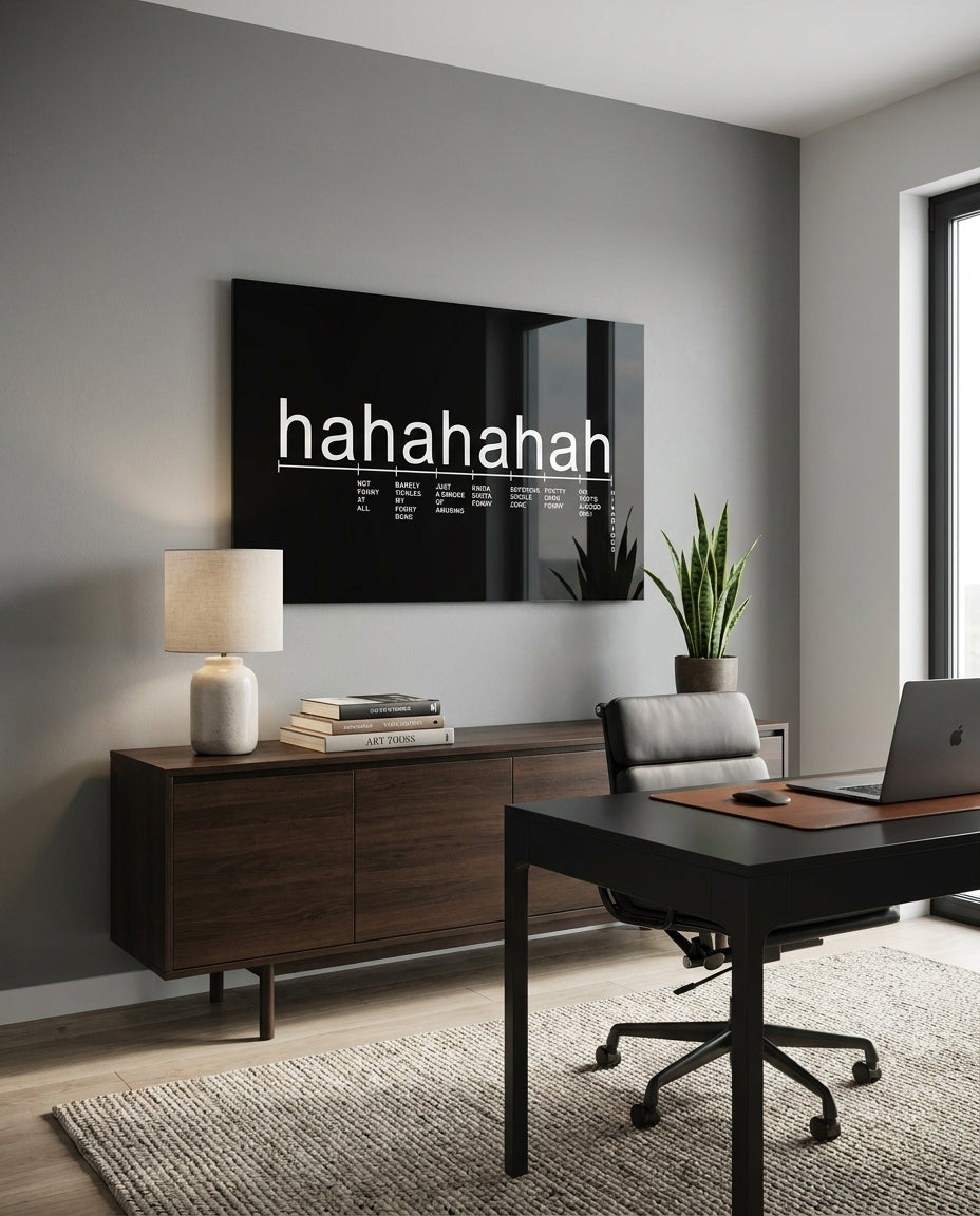 Black Background Laughter Scale Glass Wall Art