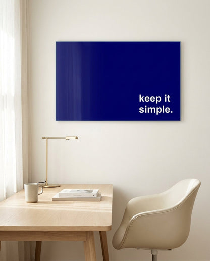 Keep It Simple Navy Blue Slogan Glass Wall Art