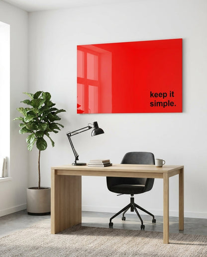 Keep It Simple Red Black Letters Glass Wall Art
