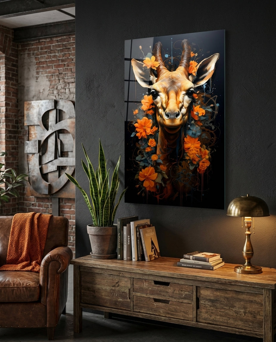 Orange Blossom Antelope Portrait Glass Wall Art