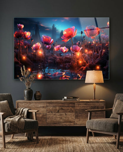Magical Poppies Glass Wall Art || Designer Collection