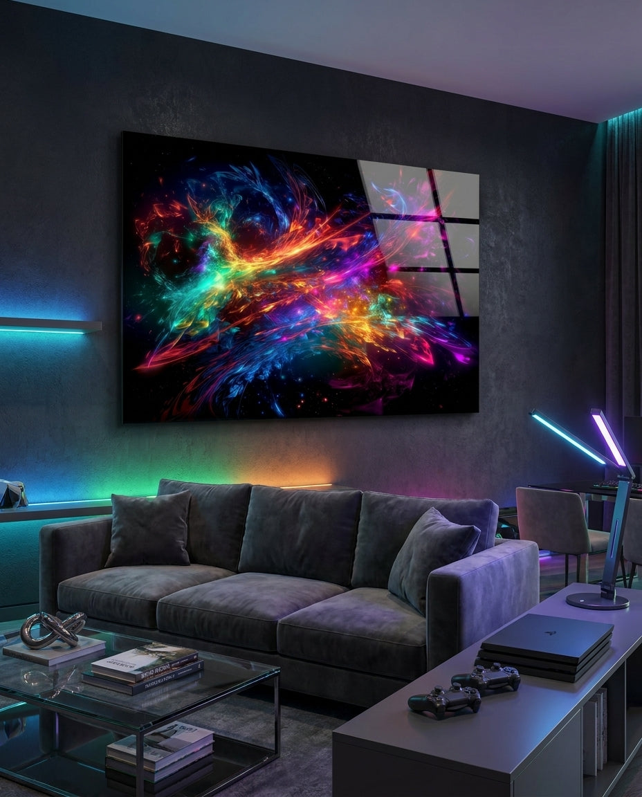 Rainbow Energy Swirl Explosion Glass Wall Art