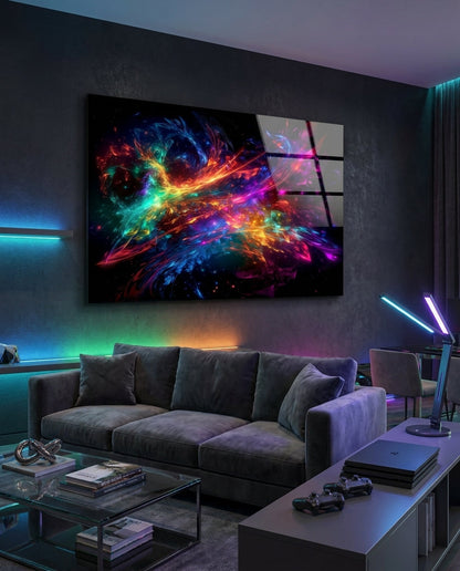 Rainbow Energy Swirl Explosion Glass Wall Art