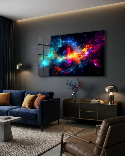 Cosmic Nebula Black Hole Ring Glass Wall Art