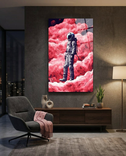 Astronaut on a Pinky Planet Glass Wall Art || Designer Collection