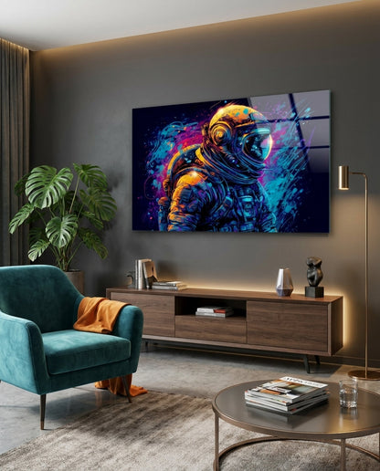 Blue Galaxy Profile Astronaut Glass Wall Art