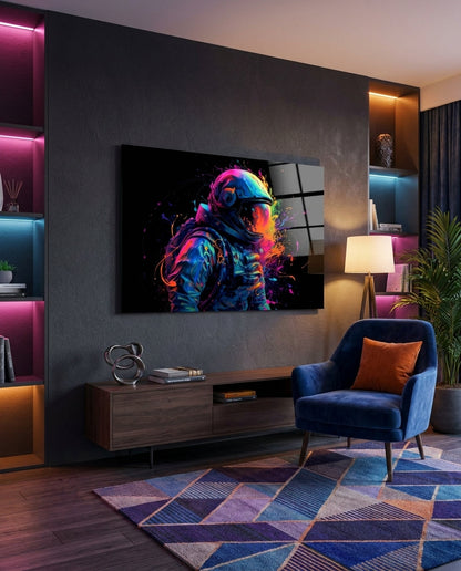 Neon Splash Astronaut Glass Wall Art