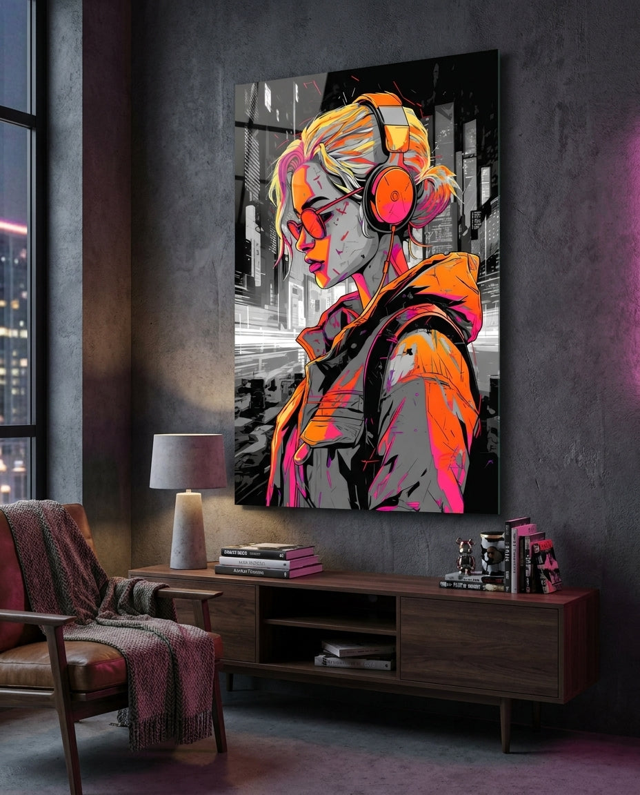 Music Girl Glass Wall Art || Designer Collection