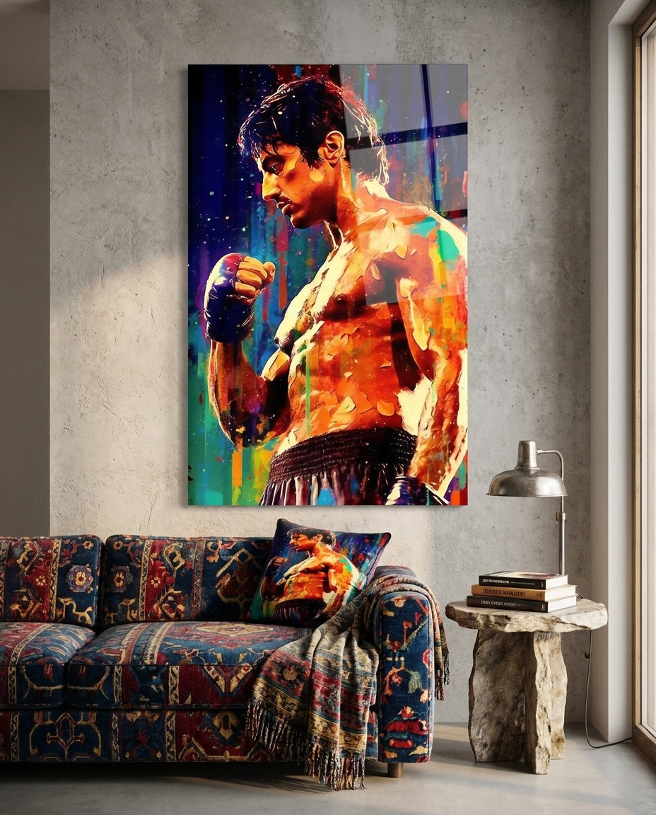 Rainbow Splash Profile Fighter Glass Wall Art