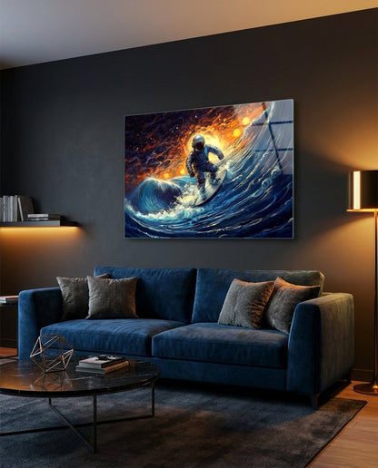 Surfing in Space Glass Wall Art || Designer Collection