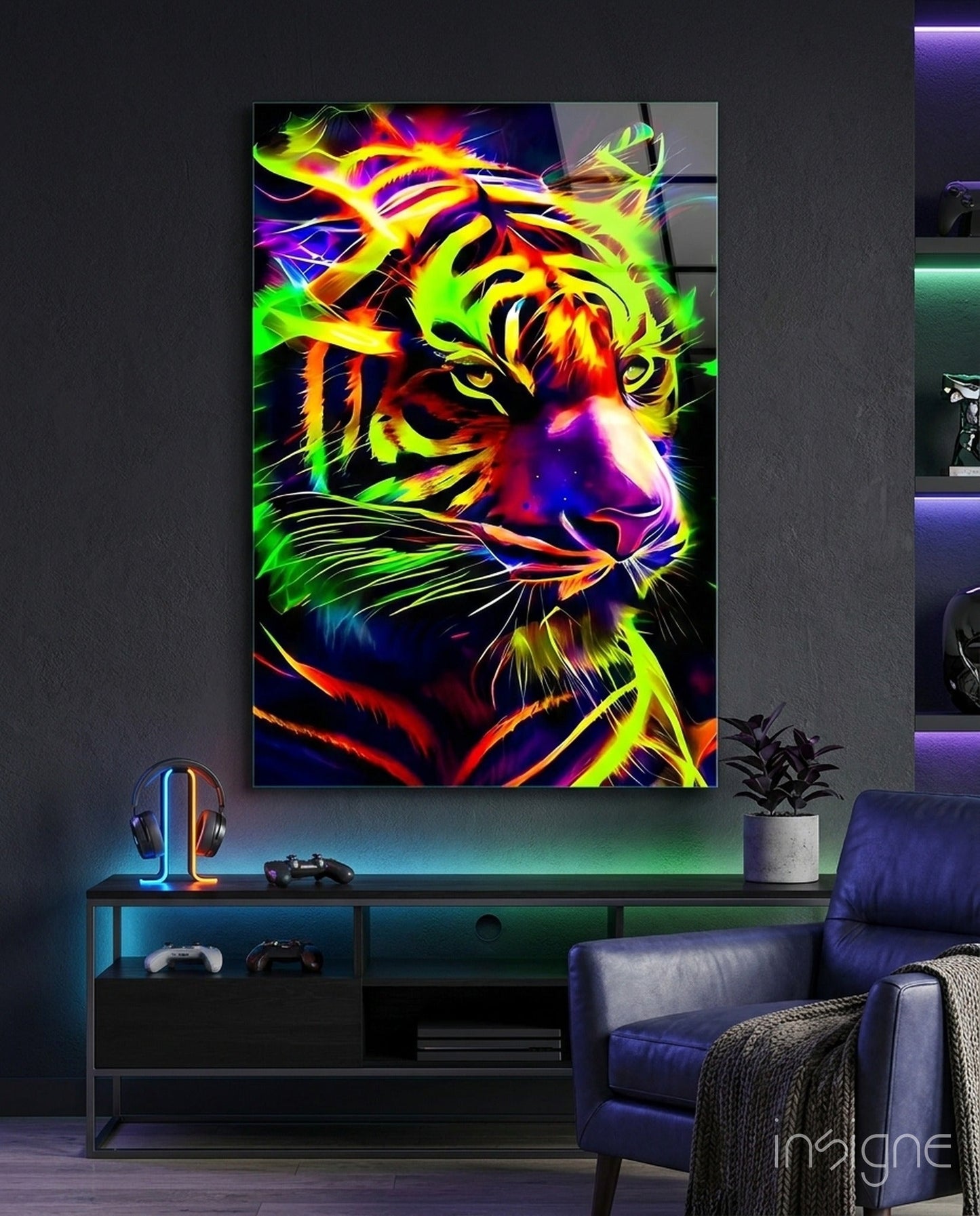 Neon Tiger Glass Wall Art|| Designer's Collection