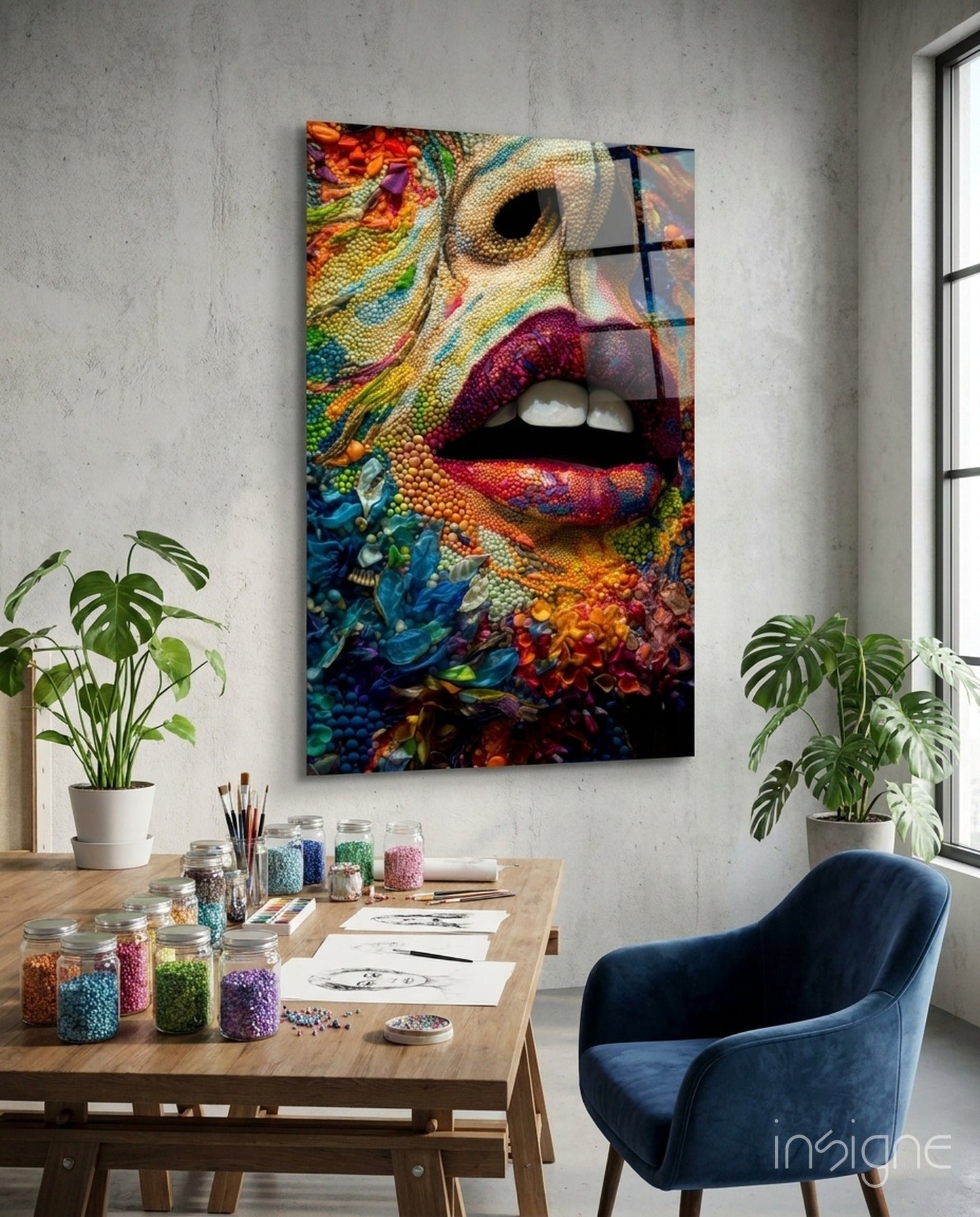 Lips and Flowers Glass Wall Art|| Designer's Collection
