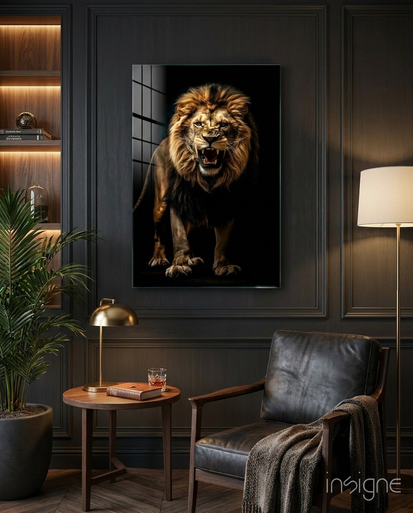 Lion in the Dark Glass Wall Art|| Designer's Collection