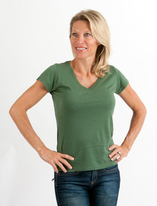 Clearance Women's Bamboo V-Neck Cap Sleeve T-Shirt - Shaketea