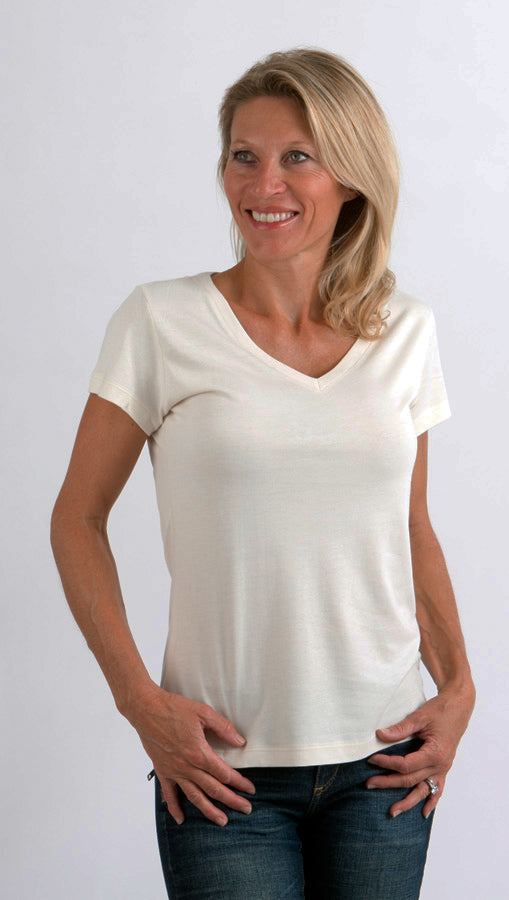 Clearance Women's Bamboo V-Neck Cap Sleeve T-Shirt - Shaketea