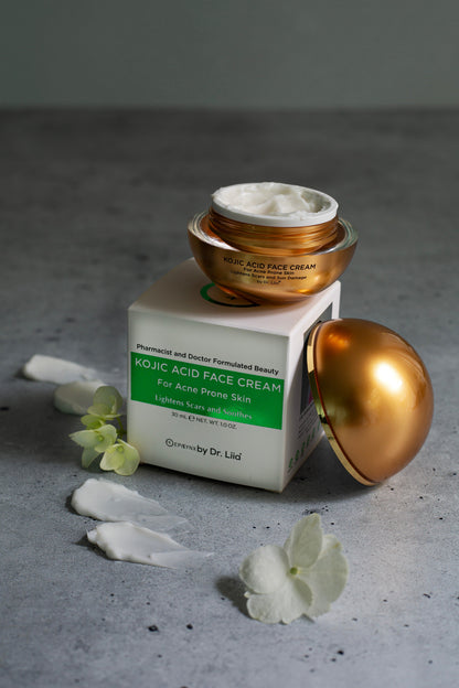 Kojic Acid Brightening Face Cream – Fades Dark Spots on Acne-Prone Sensitive Skin, Nut-Free