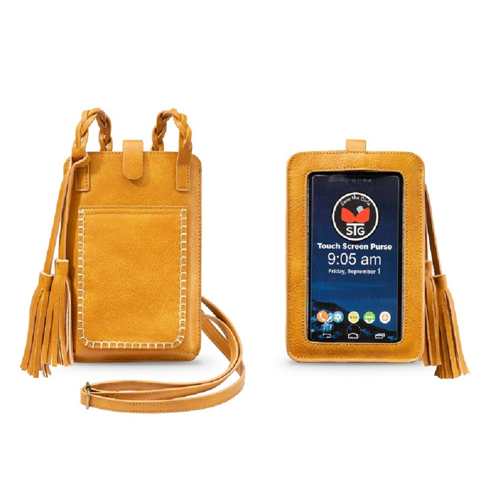 Free Spirit Crossbody Phone Purse Vegan Leather Fits 7 Inches Touch Screen Window
