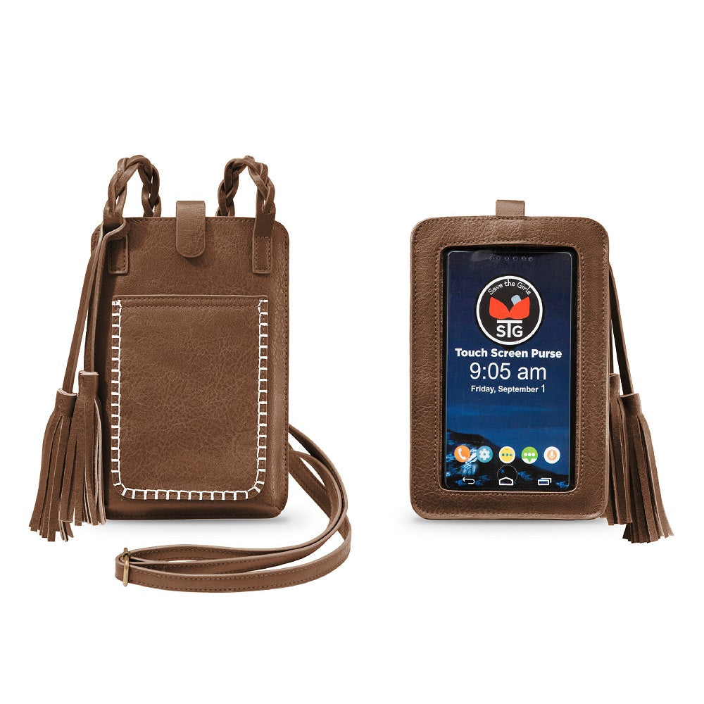 Free Spirit Crossbody Phone Purse Vegan Leather Fits 7 Inches Touch Screen Window