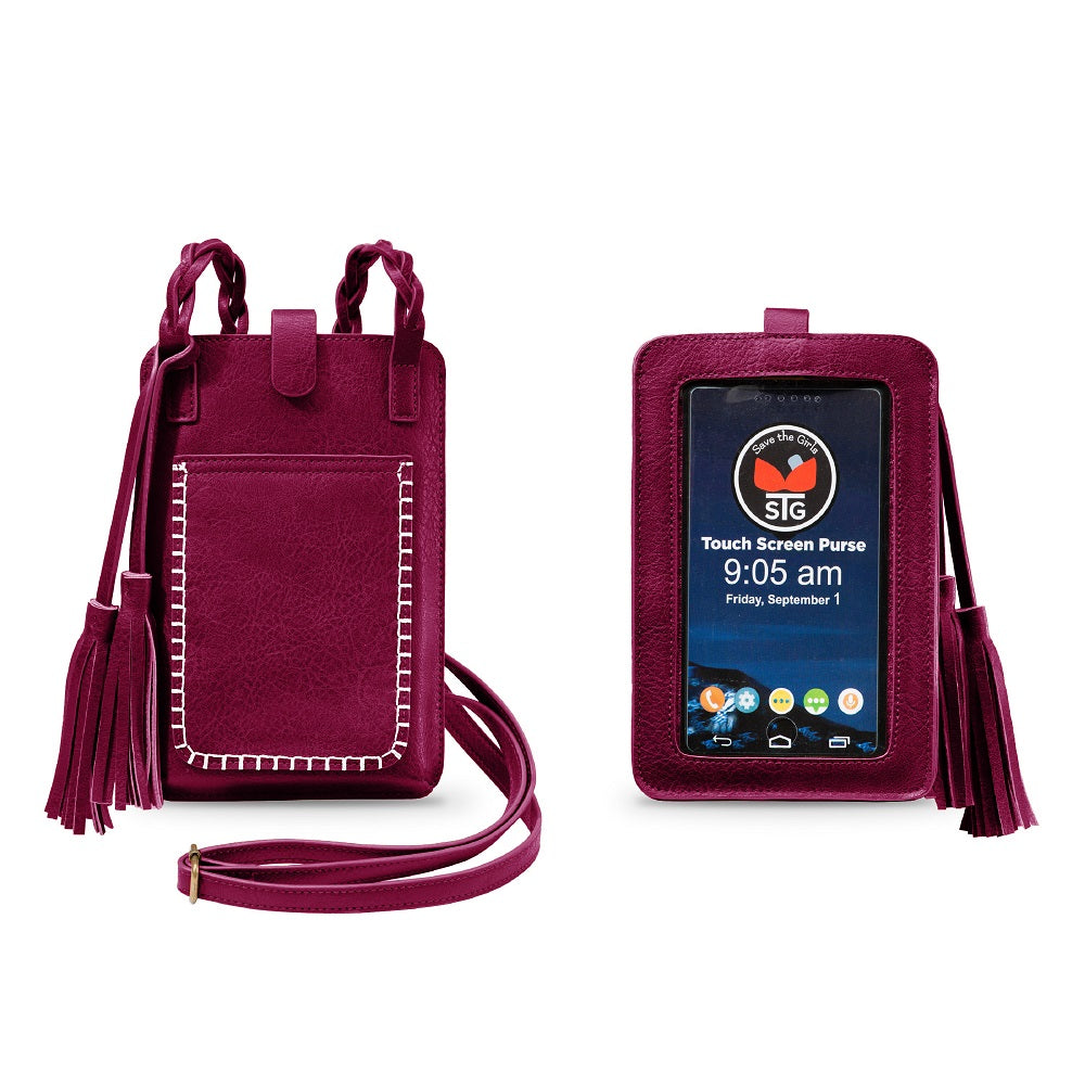 Free Spirit Crossbody Phone Purse Vegan Leather Fits 7 Inches Touch Screen Window
