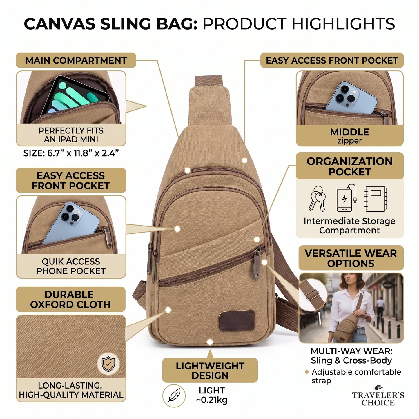 Canvas Sling Bag | Lightweight Crossbody for Men & Women