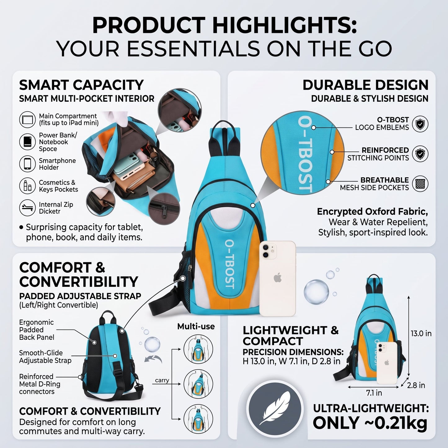 O-TBOST Crossbody Sling Bag | Sport Chest Pack