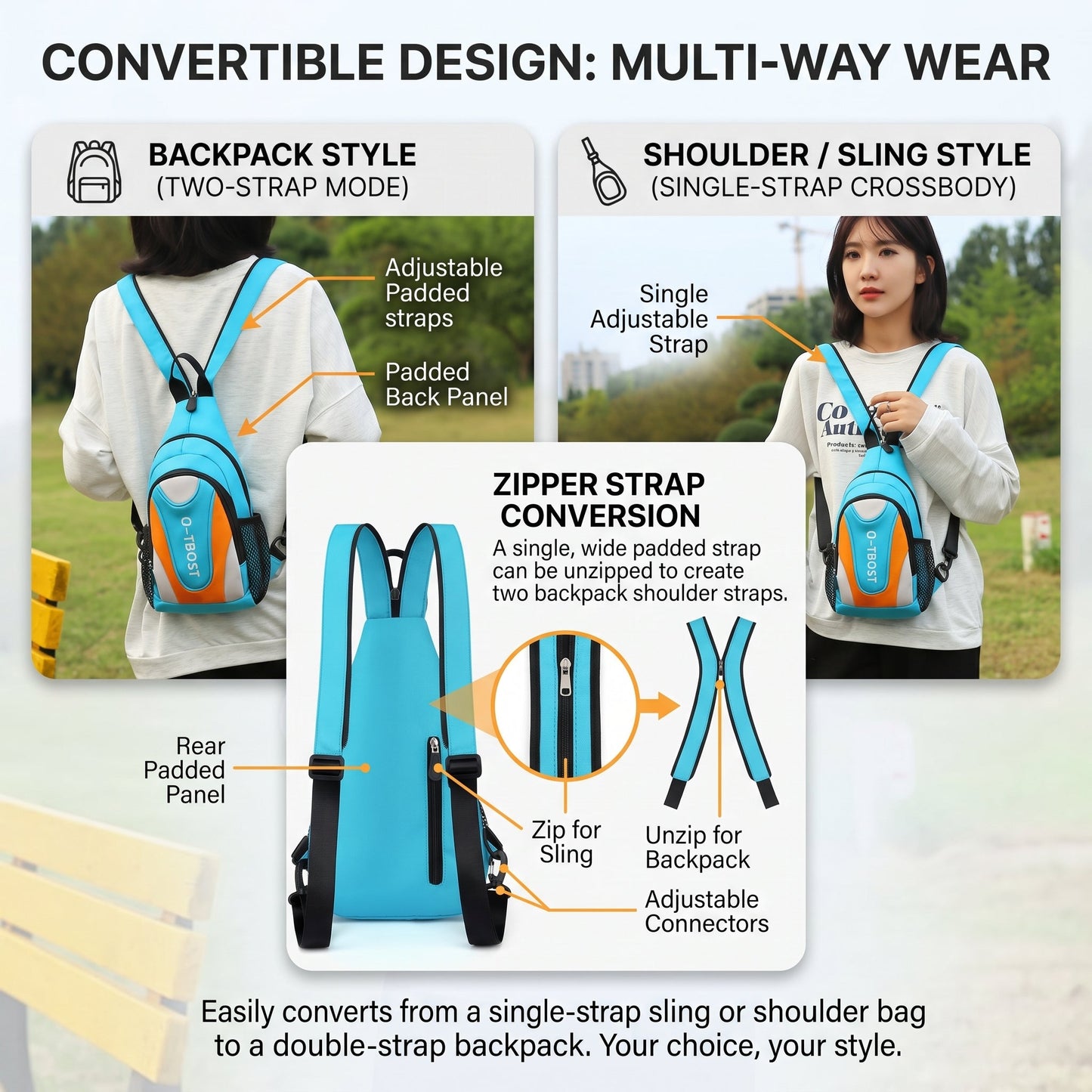 O-TBOST Crossbody Sling Bag | Sport Chest Pack