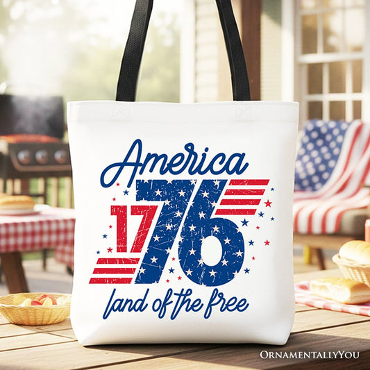America 1776 Land of the Free Tote Bag, Vintage 4th of July Gift Shopper - Shaketea