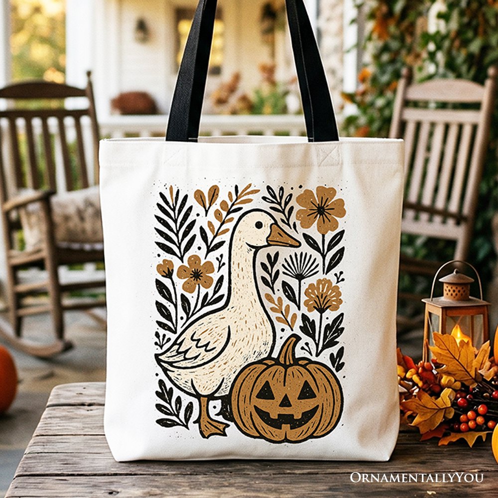 Boho Goose Halloween Pumpkin Tote Bag, Spooky Fall Floral Gift Shopper - Shaketea