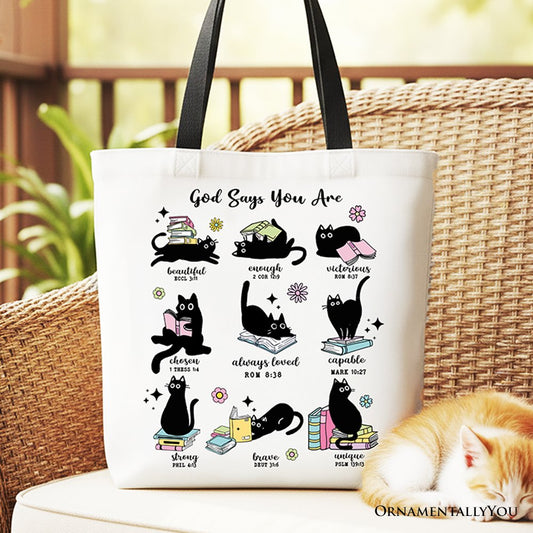 Book Cat God Says I Am Tote Bag, Christian Bible Verse Faith Gift Shopper - Shaketea