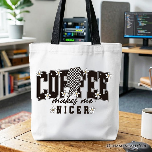 Coffee Makes Me Nicer Retro Tote Bag, Trendy Gift Shopper for Stylish Women and Caffeine Lovers - Shaketea