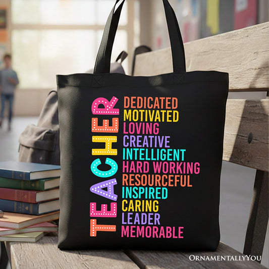 Colorful Teacher Acronym Tote Bag, Motivational Gift Shopper for Educators - Shaketea