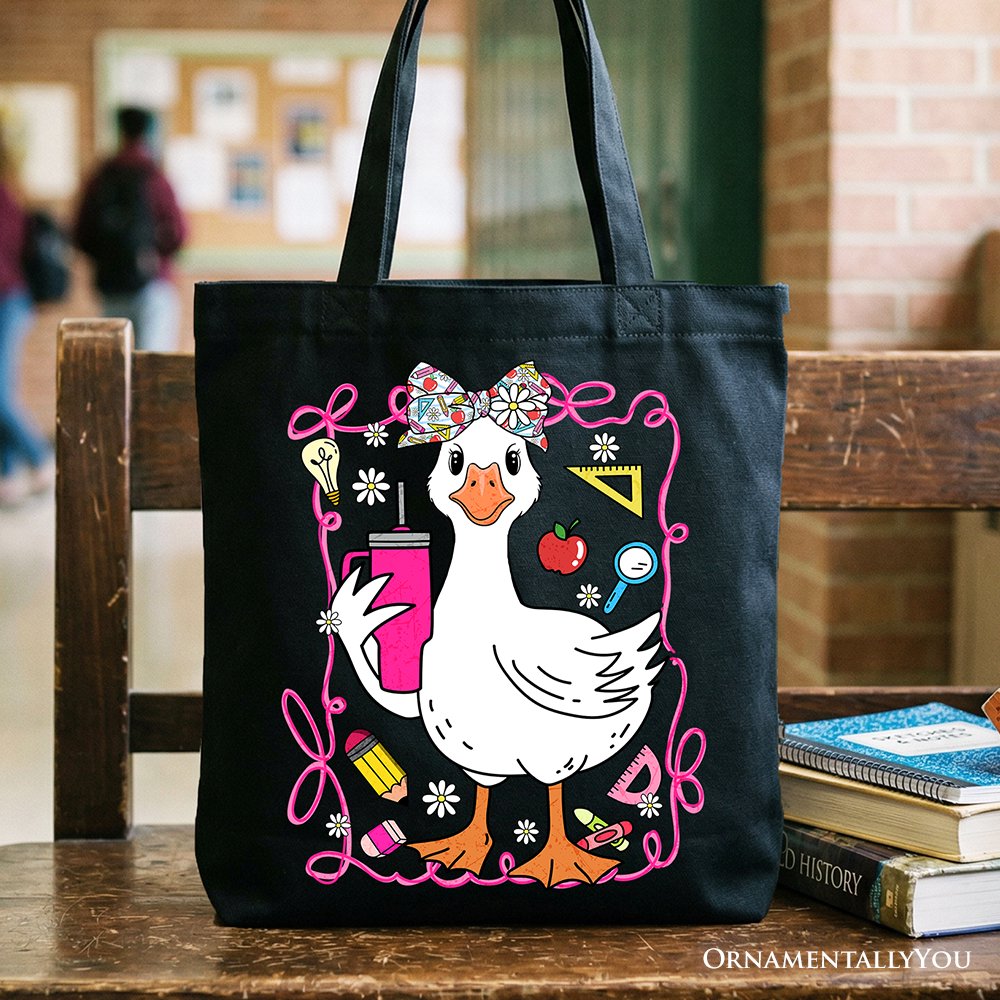 Coquette Teacher Goose Tote Bag, Funny Classroom Gift Shopper for Educators - Shaketea