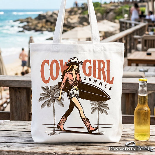 Cowgirl Summer Surf Tote Bag, Retro Western Beach Gift Shopper for Free-Spirited Women - Shaketea