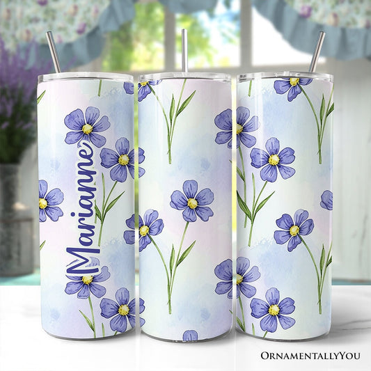 Delicate Blue Wildflowers 20oz Personalized Tumbler With Lid and Stainless Steel Straw, Soft Pastel Floral Pattern Gift Cup - Shaketea